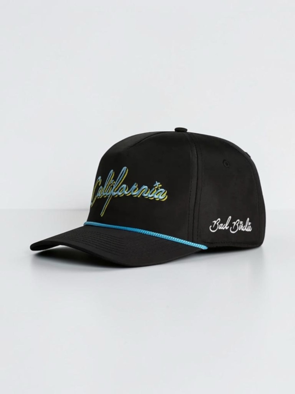 NWT Bad Birdie California Script Rope Golf Hat Black Blue Snapback Adjustable